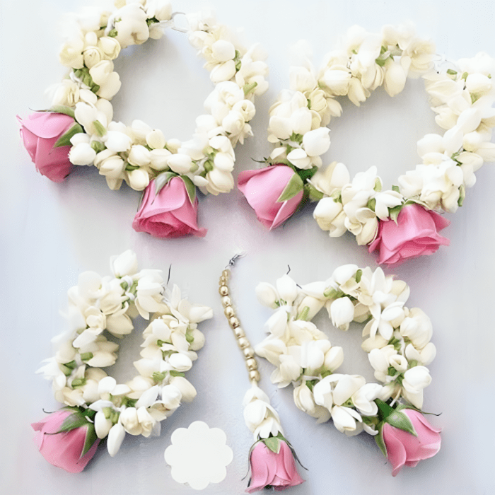 Floral Female Wedding Pink Artificial Flower Jewellery Set