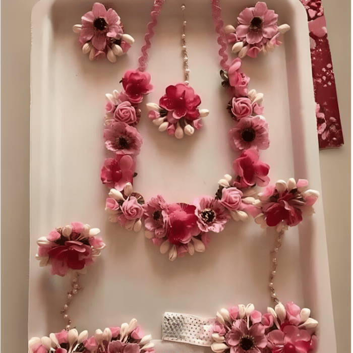 Pink Flower Necklace Set for Haldi Ceremony