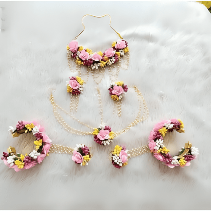 Pink Flower Necklace Set for Haldi Ceremony