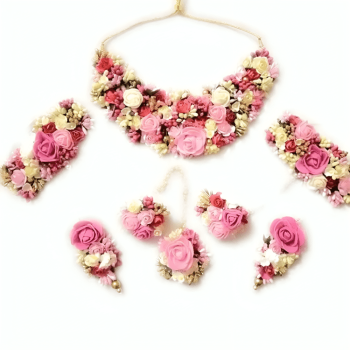 Pink White Flower Necklace Set for Haldi Ceremony