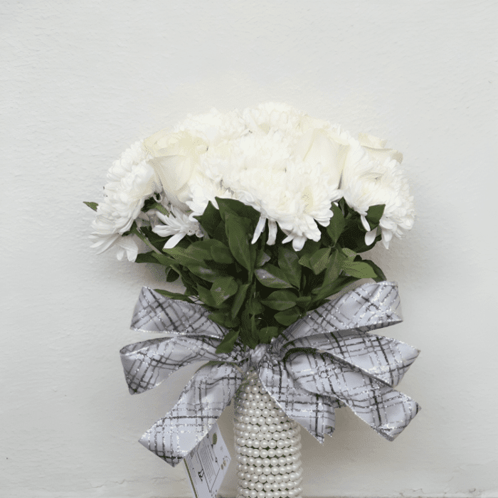 Pearl bouquet - White Roses and Chrysanthemums